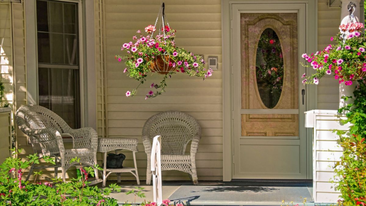 A beautiful storm door blends seamlessly with the house's exterior.